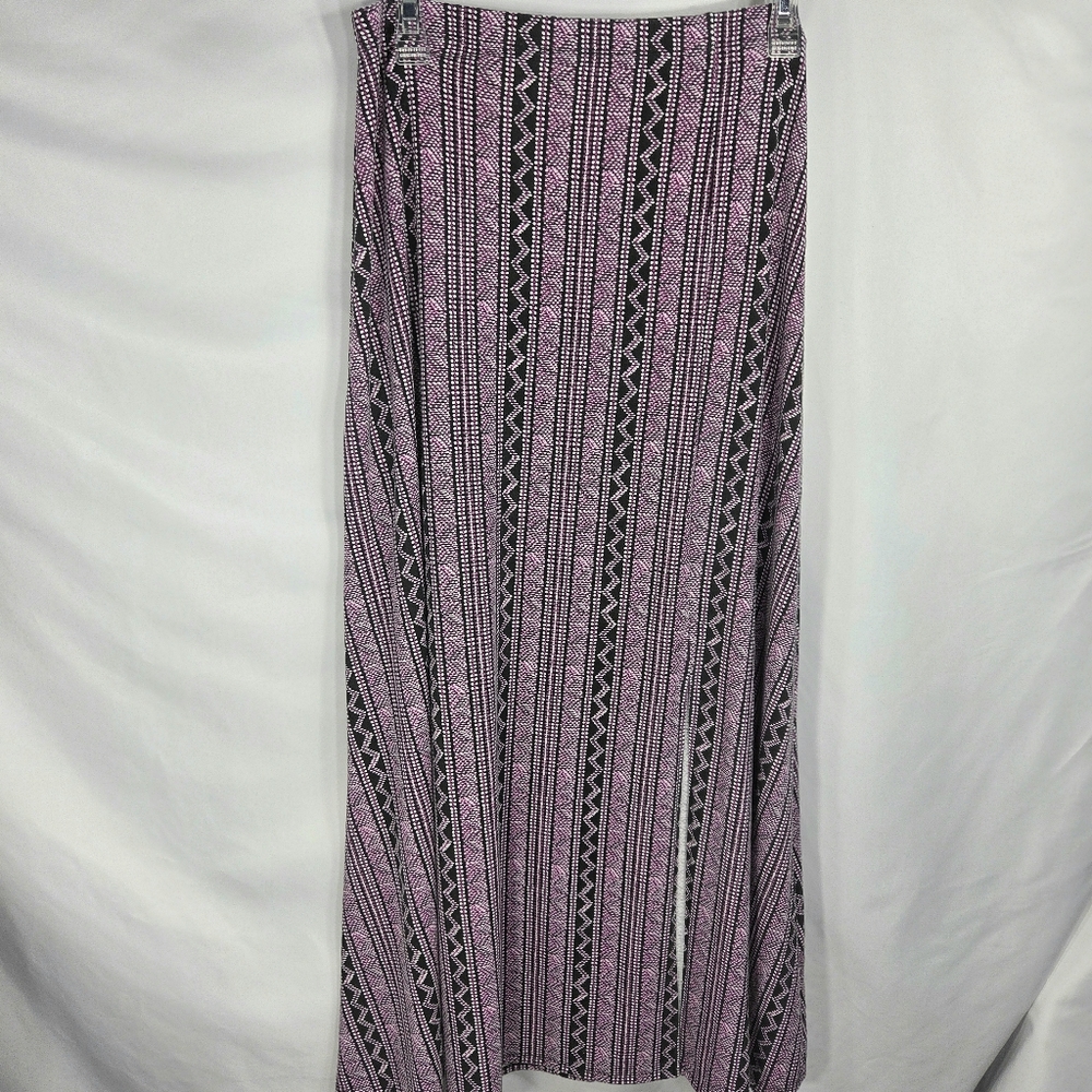 Westport 1962 Purple Black White Geometric Elastic Waist Maxi Skirt Size Medium